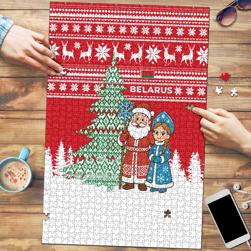 Belarus Christmas Puzzle with Ded Moroz Snow Maiden Christmas Tree and Nordic Pattern Design - Wonder Print Shop