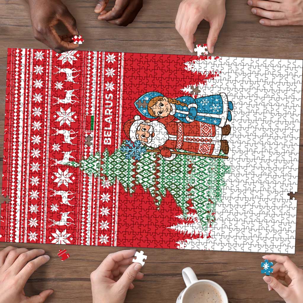 Belarus Christmas Puzzle with Ded Moroz Snow Maiden Christmas Tree and Nordic Pattern Design - Wonder Print Shop