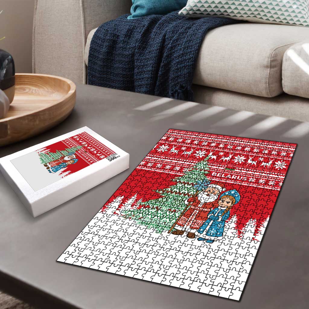 Belarus Christmas Puzzle with Ded Moroz Snow Maiden Christmas Tree and Nordic Pattern Design - Wonder Print Shop