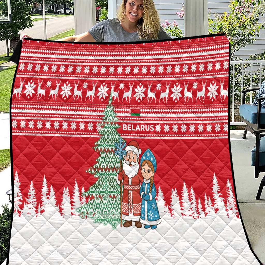 Belarus Christmas Quilt with Ded Moroz Snow Maiden Christmas Tree and Nordic Pattern Design - Wonder Print Shop