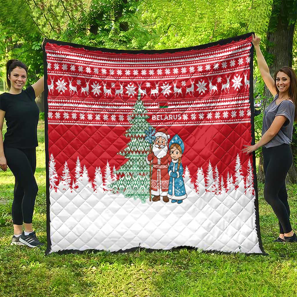 Belarus Christmas Quilt with Ded Moroz Snow Maiden Christmas Tree and Nordic Pattern Design - Wonder Print Shop