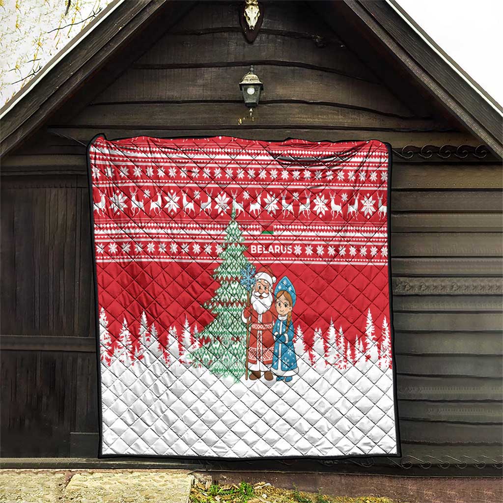 Belarus Christmas Quilt with Ded Moroz Snow Maiden Christmas Tree and Nordic Pattern Design - Wonder Print Shop
