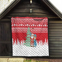 Belarus Christmas Quilt with Ded Moroz Snow Maiden Christmas Tree and Nordic Pattern Design - Wonder Print Shop