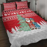 Belarus Christmas Quilt Bed Set with Ded Moroz Snow Maiden Christmas Tree and Nordic Pattern Design - Wonder Print Shop