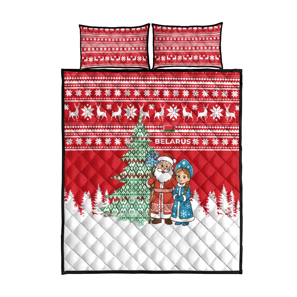 Belarus Christmas Quilt Bed Set with Ded Moroz Snow Maiden Christmas Tree and Nordic Pattern Design - Wonder Print Shop