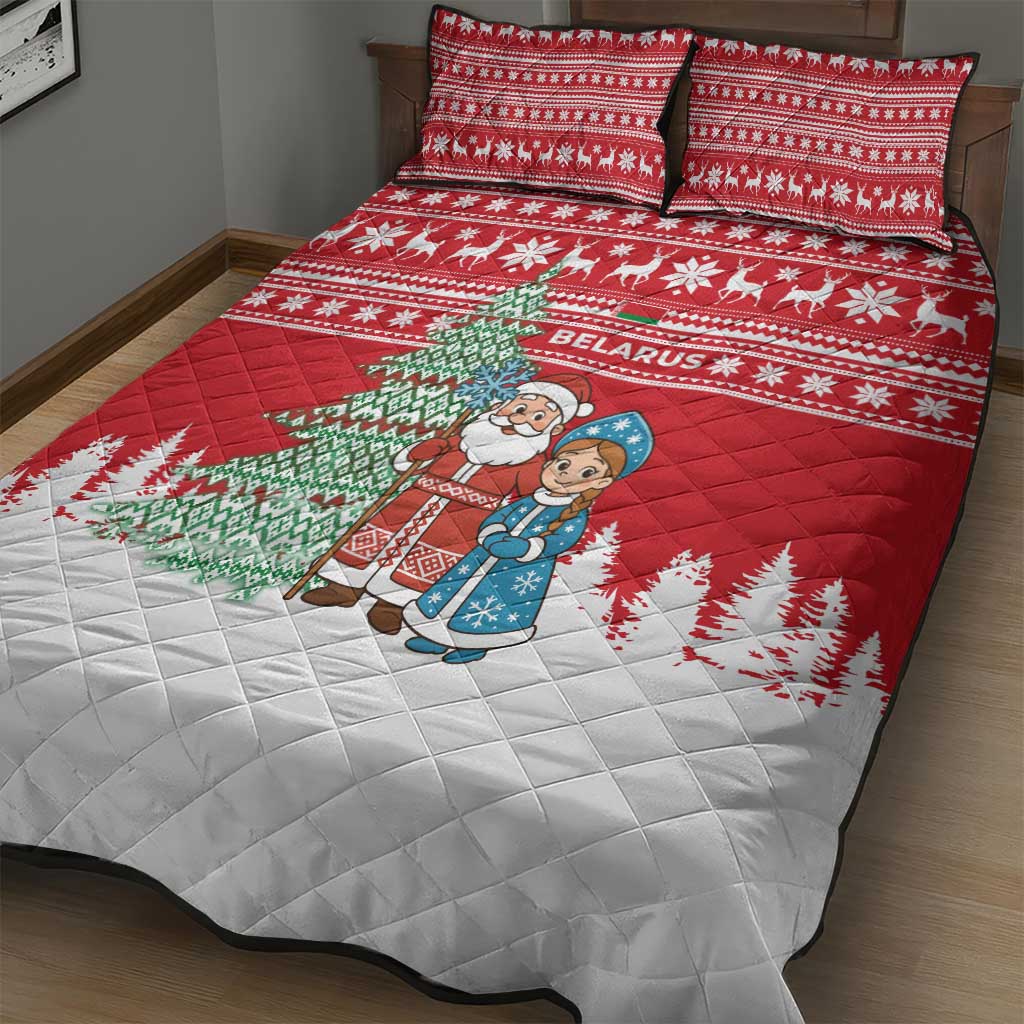 Belarus Christmas Quilt Bed Set with Ded Moroz Snow Maiden Christmas Tree and Nordic Pattern Design - Wonder Print Shop
