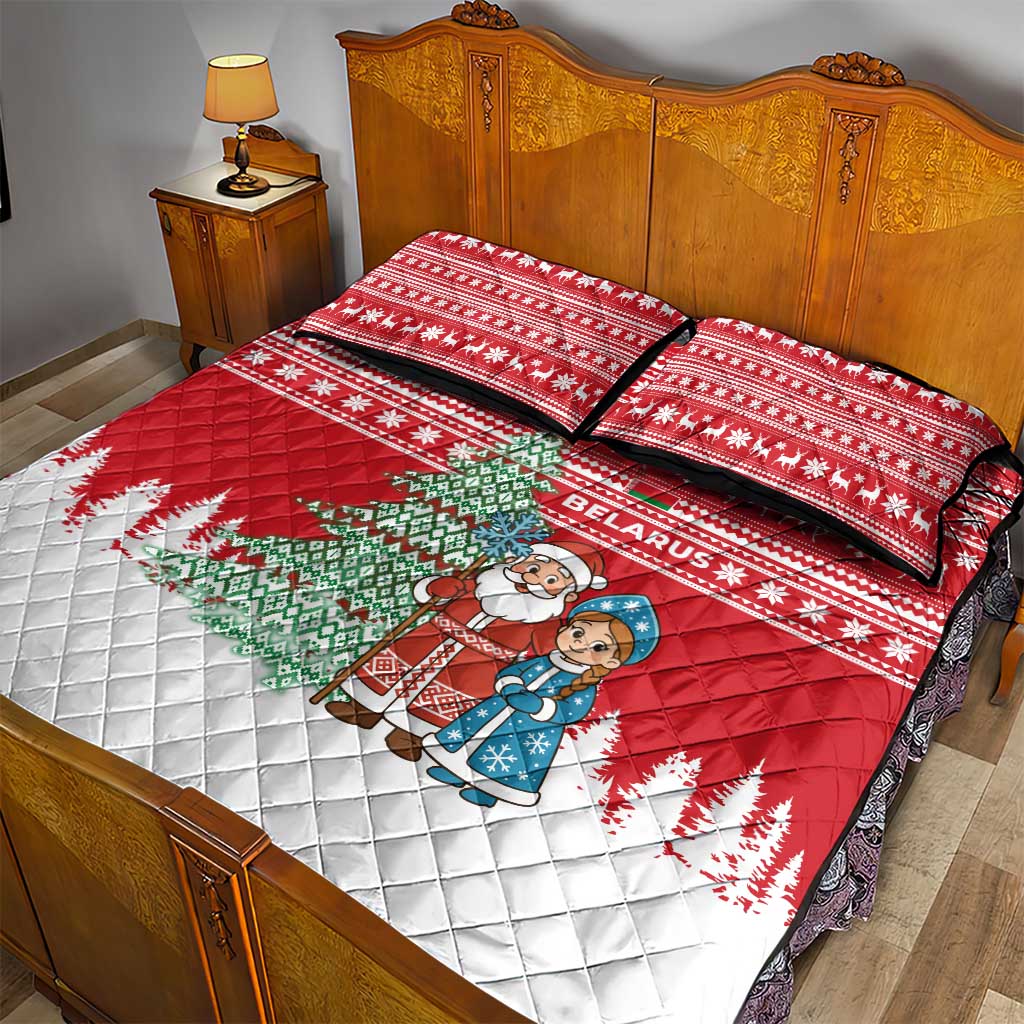 Belarus Christmas Quilt Bed Set with Ded Moroz Snow Maiden Christmas Tree and Nordic Pattern Design - Wonder Print Shop