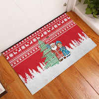 Belarus Christmas Rubber Doormat with Ded Moroz Snow Maiden Christmas Tree and Nordic Pattern Design - Wonder Print Shop