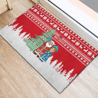Belarus Christmas Rubber Doormat with Ded Moroz Snow Maiden Christmas Tree and Nordic Pattern Design - Wonder Print Shop