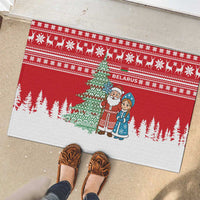 Belarus Christmas Rubber Doormat with Ded Moroz Snow Maiden Christmas Tree and Nordic Pattern Design - Wonder Print Shop