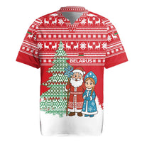 Belarus Christmas Rugby Jersey with Ded Moroz Snow Maiden Christmas Tree and Nordic Pattern Design - Wonder Print Shop