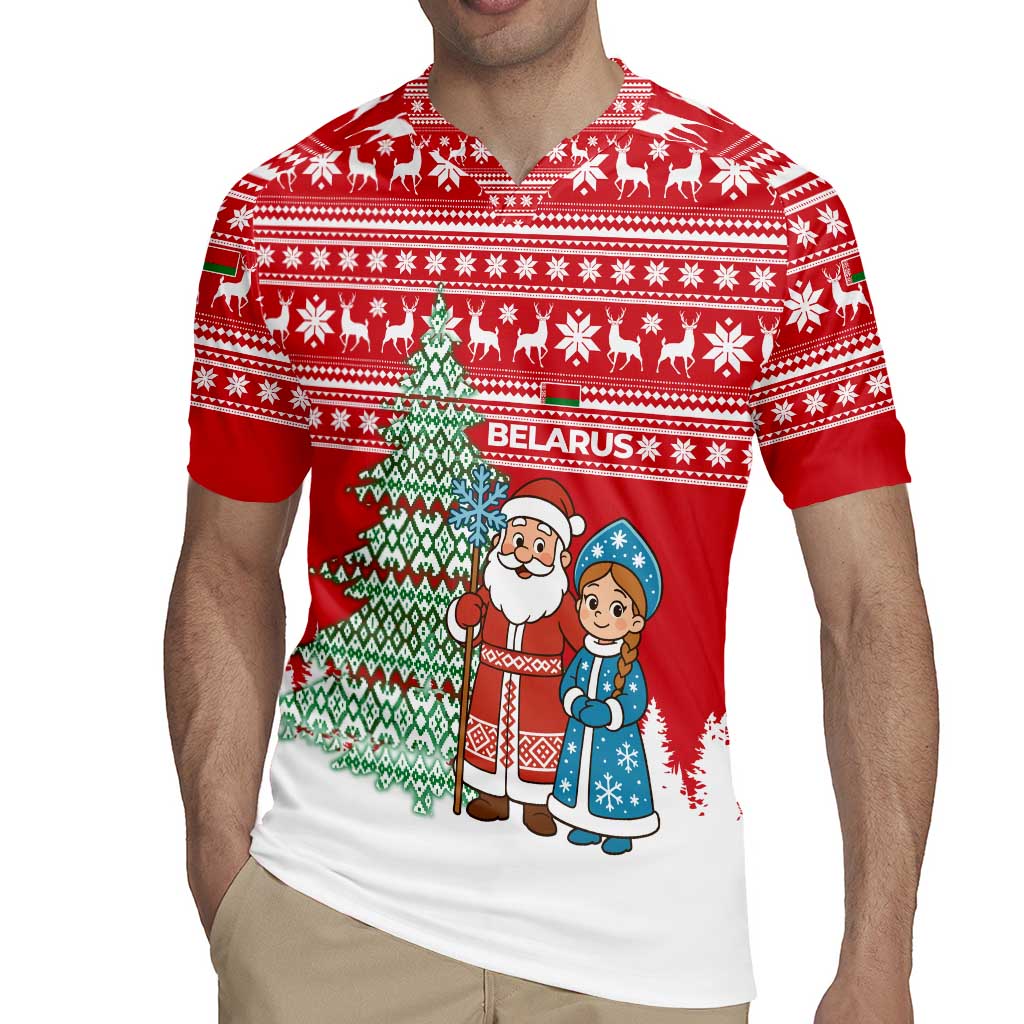 Belarus Christmas Rugby Jersey with Ded Moroz Snow Maiden Christmas Tree and Nordic Pattern Design - Wonder Print Shop