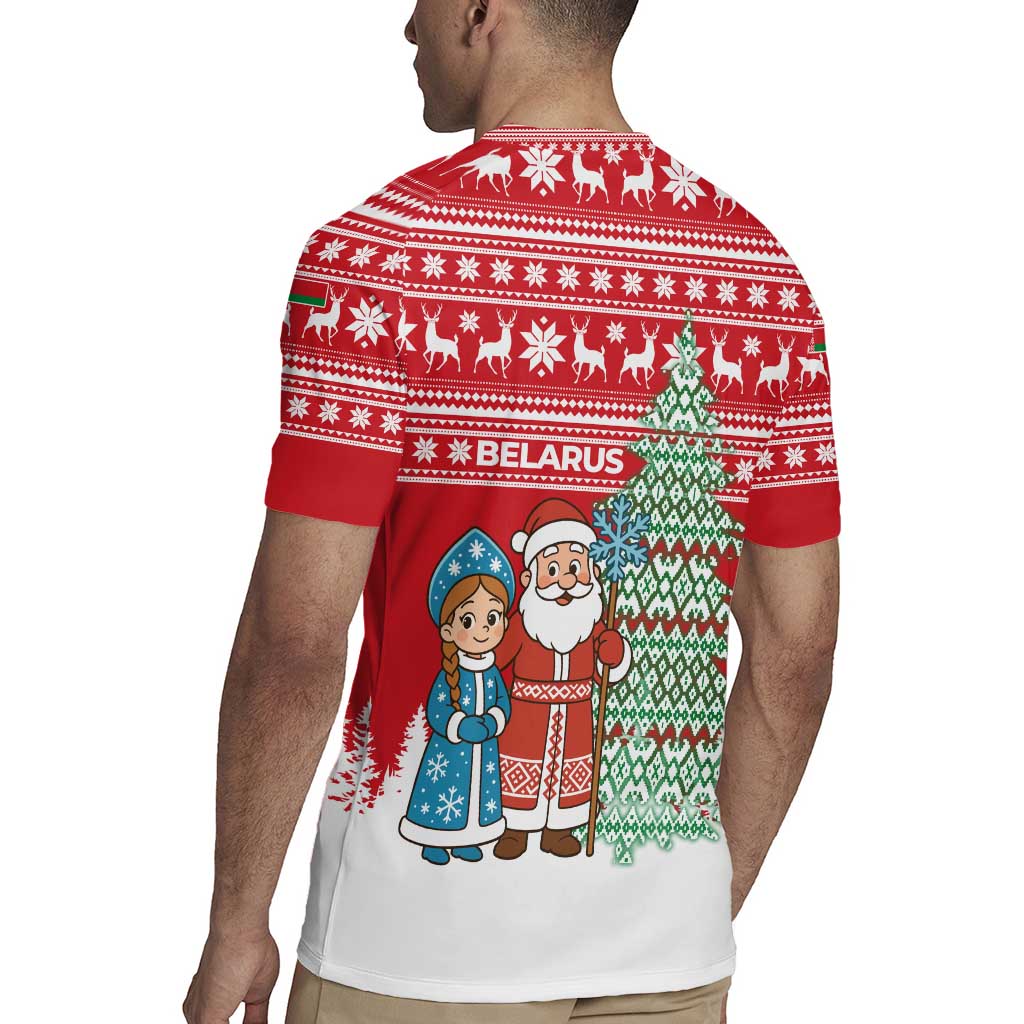 Belarus Christmas Rugby Jersey with Ded Moroz Snow Maiden Christmas Tree and Nordic Pattern Design - Wonder Print Shop