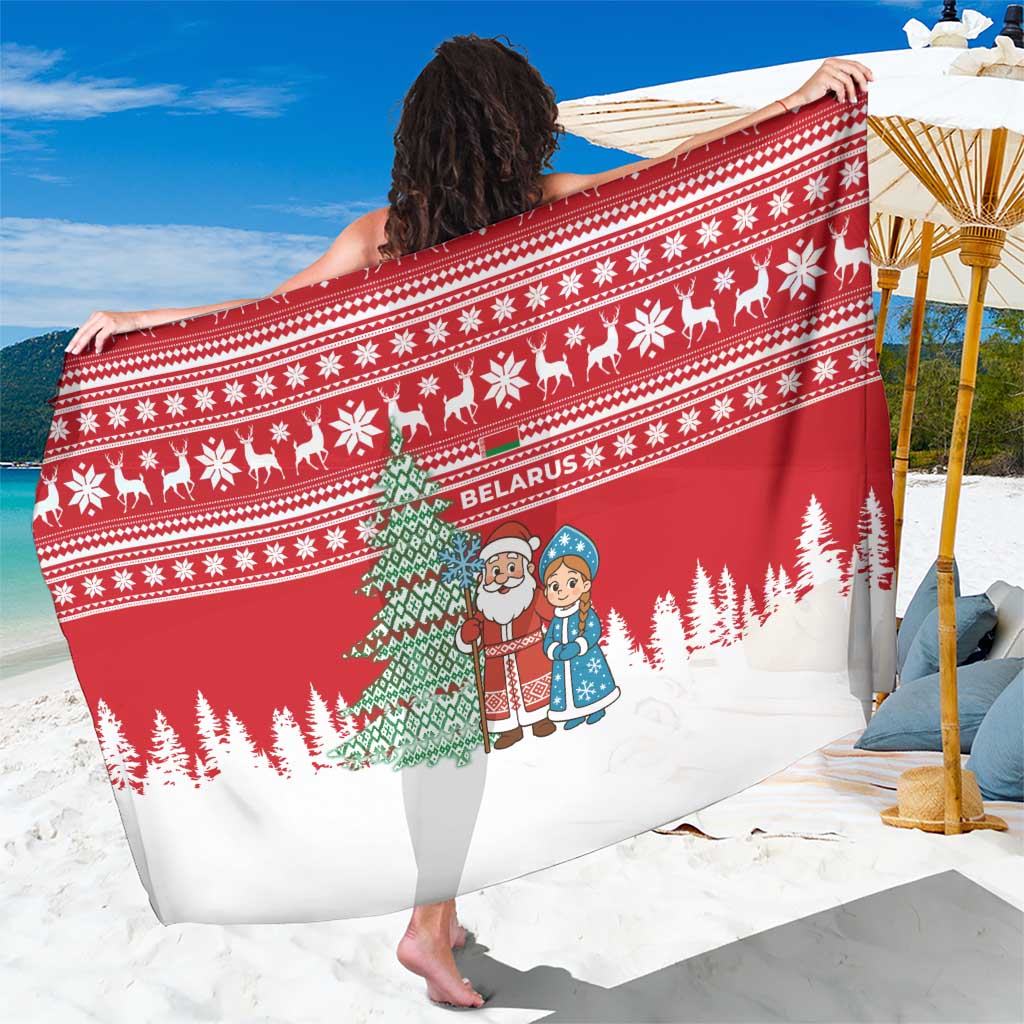 Belarus Christmas Sarong with Ded Moroz Snow Maiden Christmas Tree and Nordic Pattern Design - Wonder Print Shop