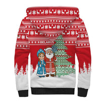 Belarus Christmas Sherpa Hoodie with Ded Moroz Snow Maiden Christmas Tree and Nordic Pattern Design - Wonder Print Shop