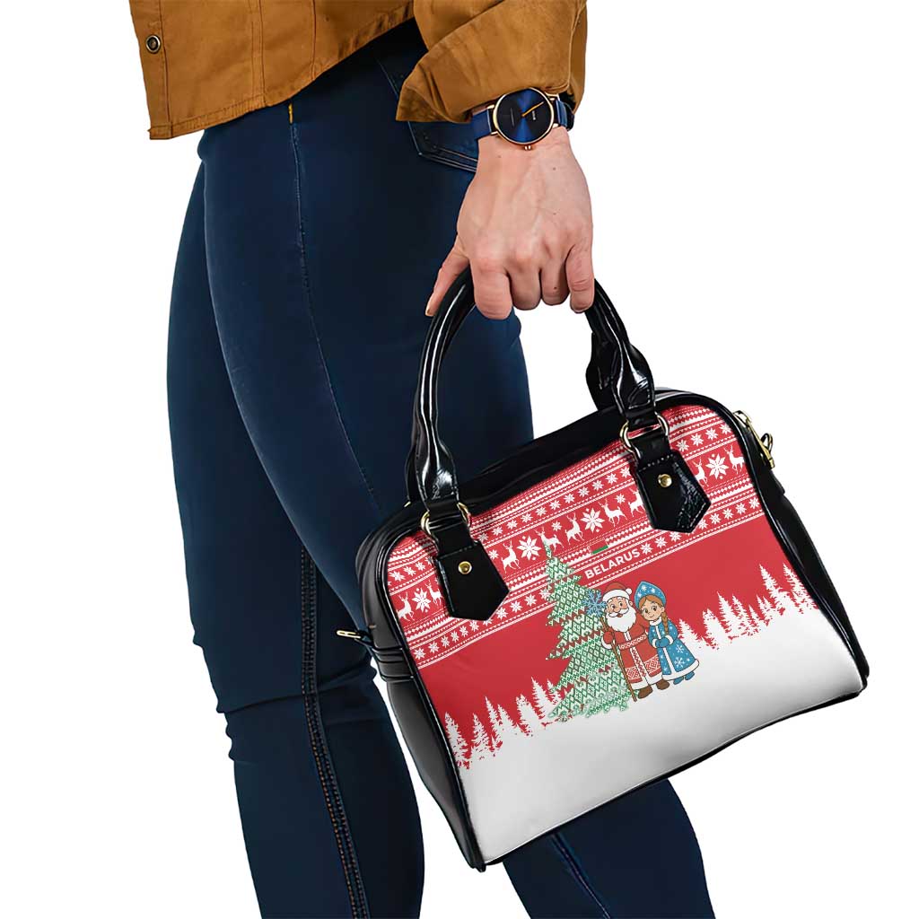 Belarus Christmas Shoulder Handbag with Ded Moroz Snow Maiden Christmas Tree and Nordic Pattern Design - Wonder Print Shop