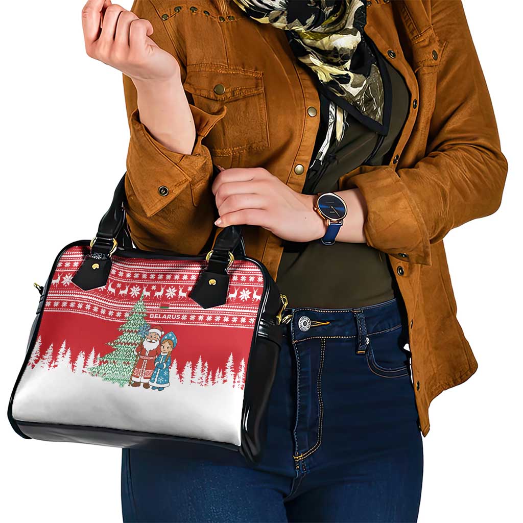 Belarus Christmas Shoulder Handbag with Ded Moroz Snow Maiden Christmas Tree and Nordic Pattern Design - Wonder Print Shop