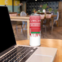 Belarus Christmas Skinny Tumbler with Ded Moroz Snow Maiden Christmas Tree and Nordic Pattern Design - Wonder Print Shop