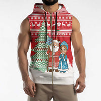 Belarus Christmas Sleeveless Zip Hoodie with Ded Moroz Snow Maiden Christmas Tree and Nordic Pattern Design - Wonder Print Shop