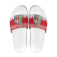 Belarus Christmas Slide Sandals with Ded Moroz Snow Maiden Christmas Tree and Nordic Pattern Design - Wonder Print Shop