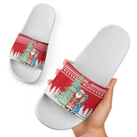 Belarus Christmas Slide Sandals with Ded Moroz Snow Maiden Christmas Tree and Nordic Pattern Design - Wonder Print Shop