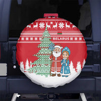 Belarus Christmas Spare Tire Cover with Ded Moroz Snow Maiden Christmas Tree and Nordic Pattern Design - Wonder Print Shop
