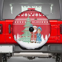 Belarus Christmas Spare Tire Cover with Ded Moroz Snow Maiden Christmas Tree and Nordic Pattern Design - Wonder Print Shop