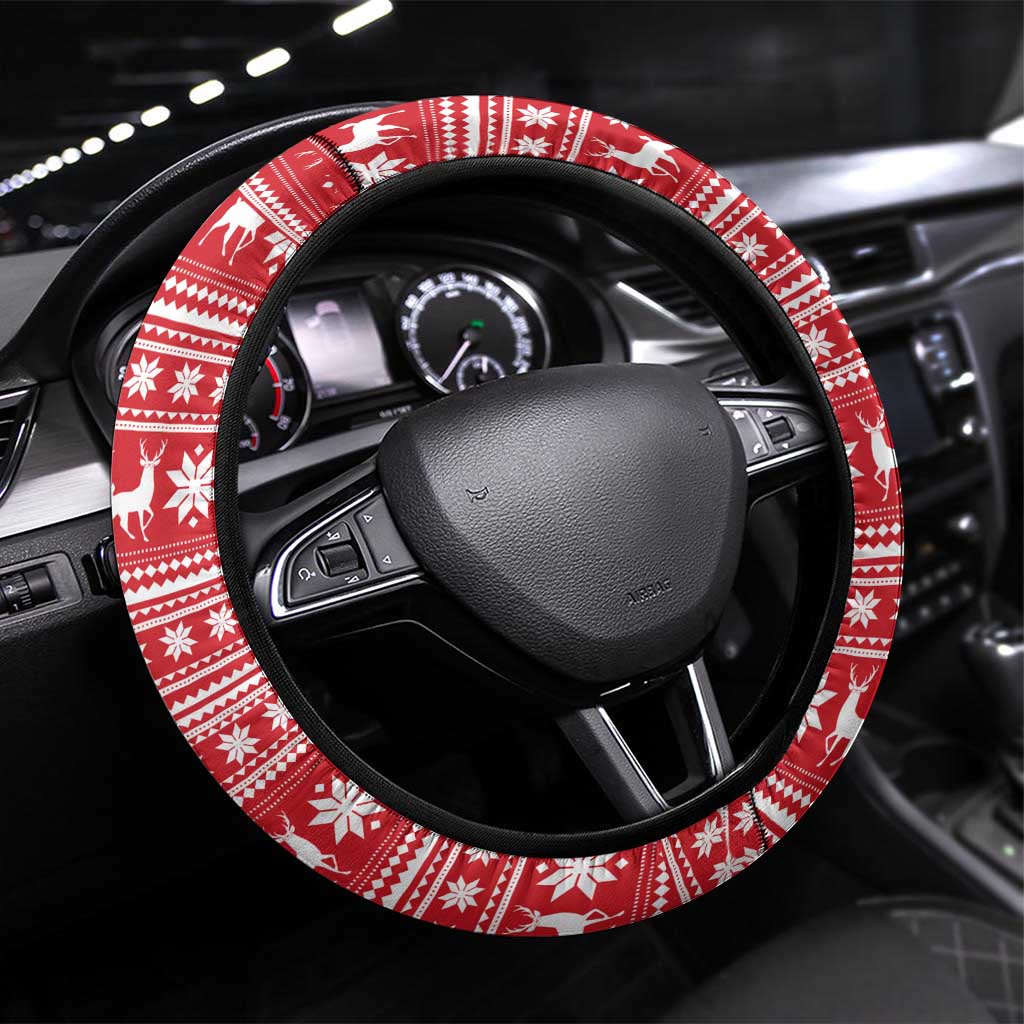 Belarus Christmas Steering Wheel Cover with Ded Moroz Snow Maiden Christmas Tree and Nordic Pattern Design - Wonder Print Shop