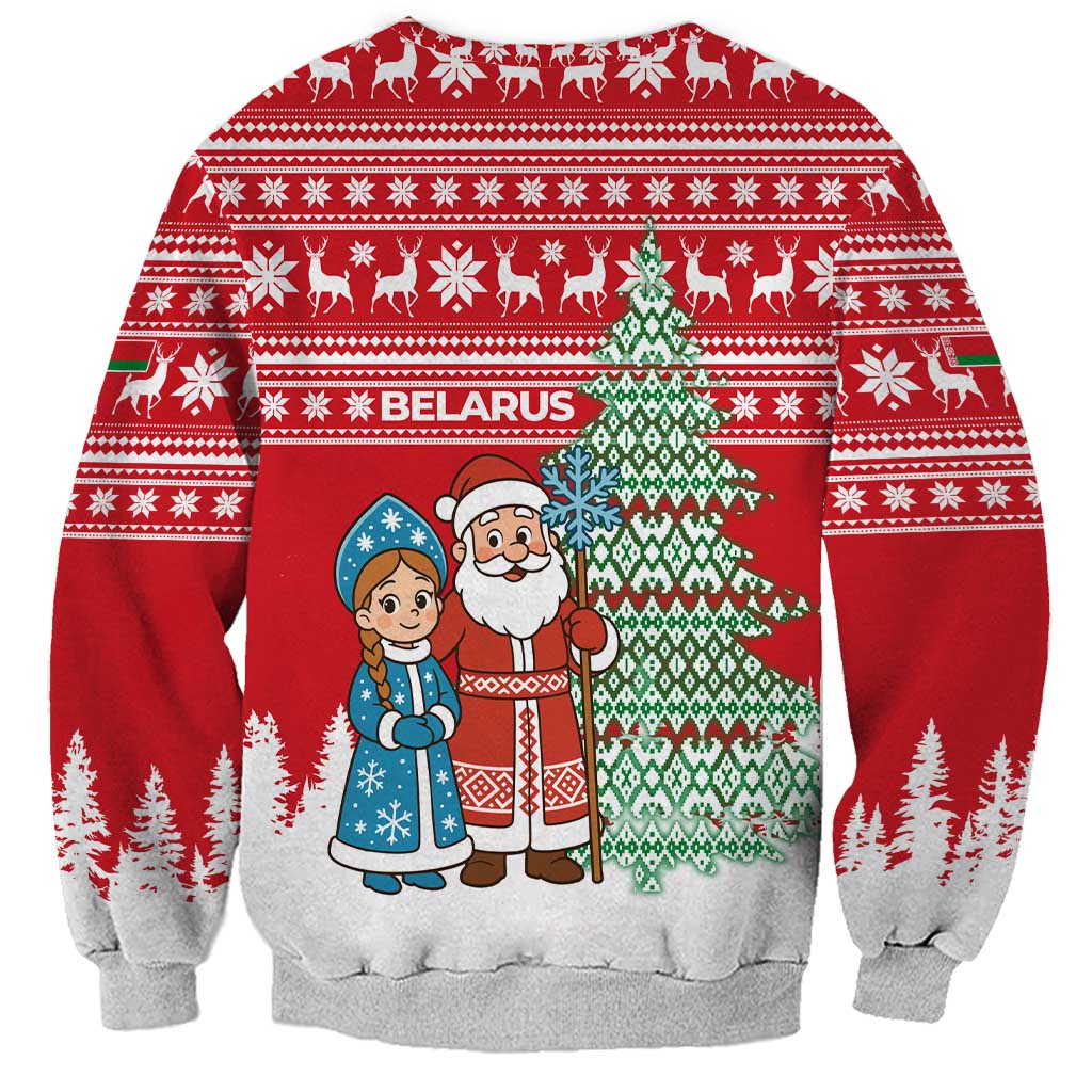 Belarus Christmas Sweatshirt with Ded Moroz Snow Maiden Christmas Tree and Nordic Pattern Design - Wonder Print Shop