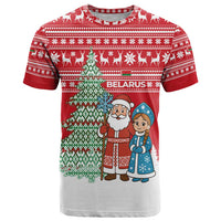 Belarus Christmas T Shirt with Ded Moroz Snow Maiden Christmas Tree and Nordic Pattern Design - Wonder Print Shop
