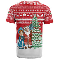 Belarus Christmas T Shirt with Ded Moroz Snow Maiden Christmas Tree and Nordic Pattern Design - Wonder Print Shop
