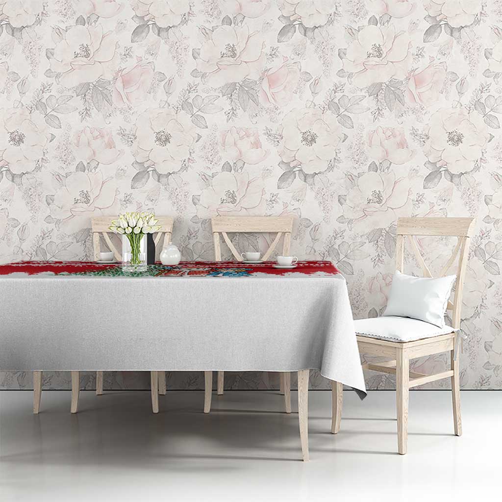 Belarus Christmas Tablecloth with Ded Moroz Snow Maiden Christmas Tree and Nordic Pattern Design - Wonder Print Shop