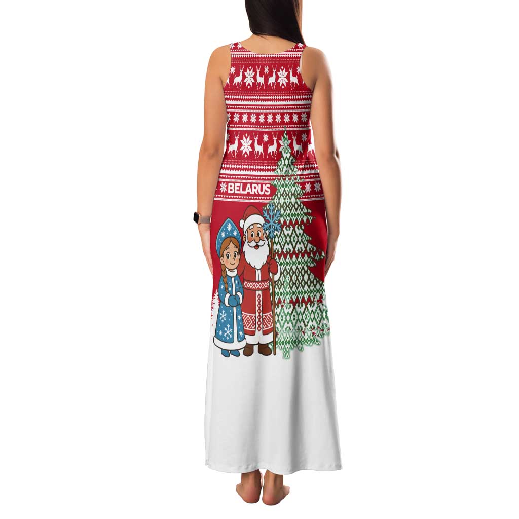Belarus Christmas Tank Maxi Dress with Ded Moroz Snow Maiden Christmas Tree and Nordic Pattern Design - Wonder Print Shop