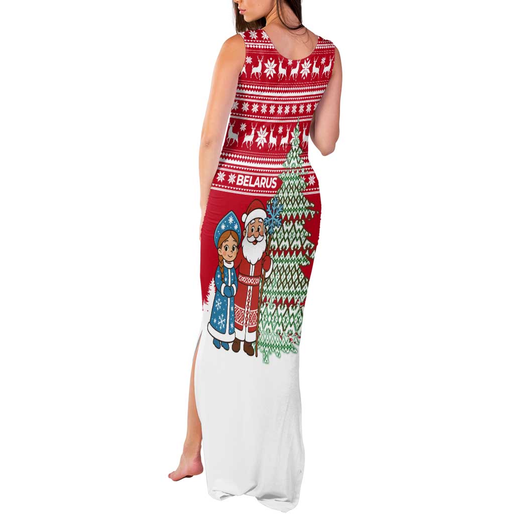 Belarus Christmas Tank Maxi Dress with Ded Moroz Snow Maiden Christmas Tree and Nordic Pattern Design - Wonder Print Shop