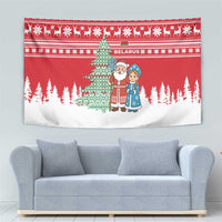 Belarus Christmas Tapestry with Ded Moroz Snow Maiden Christmas Tree and Nordic Pattern Design - Wonder Print Shop
