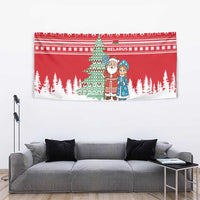 Belarus Christmas Tapestry with Ded Moroz Snow Maiden Christmas Tree and Nordic Pattern Design - Wonder Print Shop