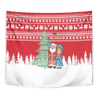 Belarus Christmas Tapestry with Ded Moroz Snow Maiden Christmas Tree and Nordic Pattern Design - Wonder Print Shop