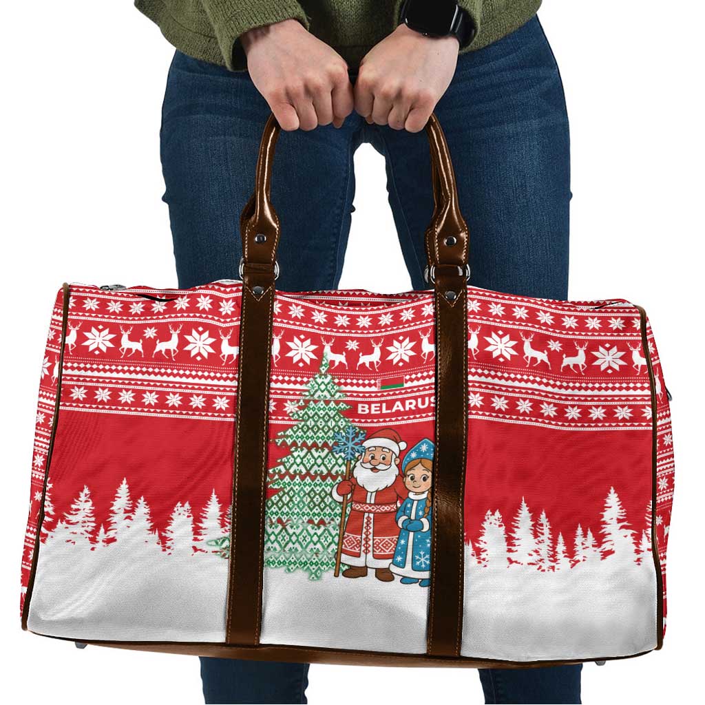 Belarus Christmas Travel Bag with Ded Moroz Snow Maiden Christmas Tree and Nordic Pattern Design - Wonder Print Shop