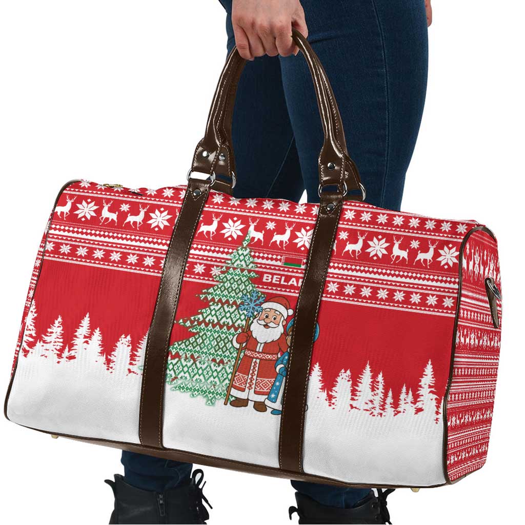 Belarus Christmas Travel Bag with Ded Moroz Snow Maiden Christmas Tree and Nordic Pattern Design - Wonder Print Shop