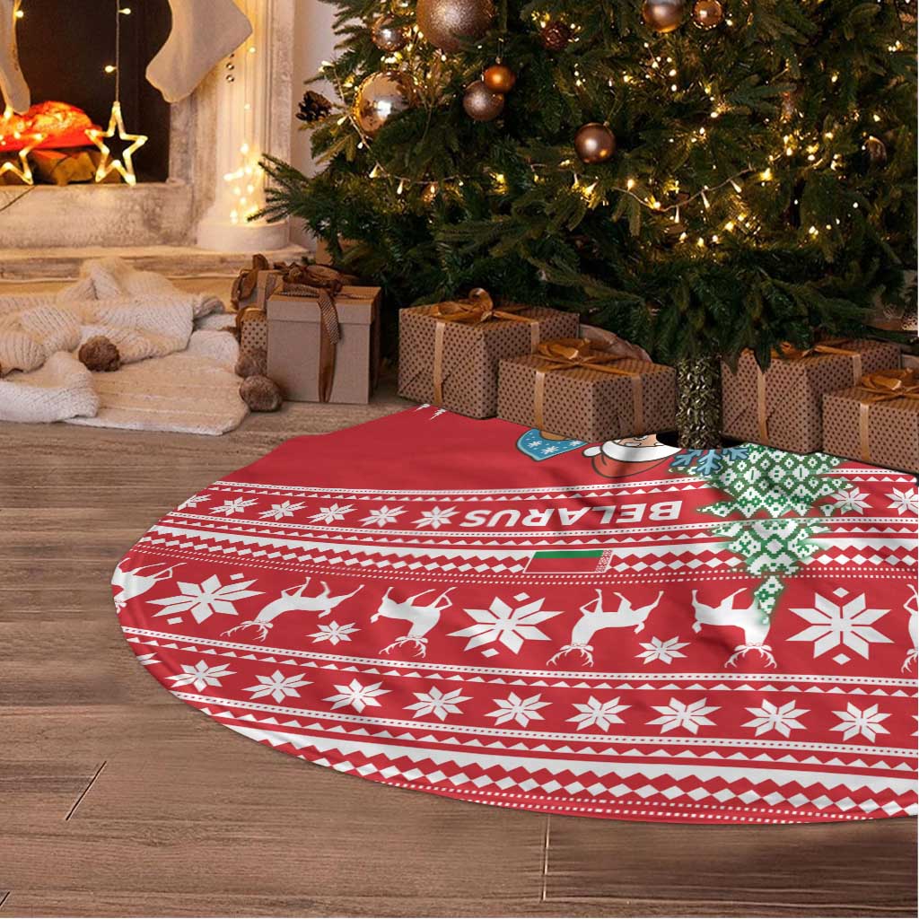 Belarus Christmas Tree Skirt with Ded Moroz Snow Maiden Christmas Tree and Nordic Pattern Design - Wonder Print Shop