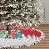 Belarus Christmas Tree Skirt with Ded Moroz Snow Maiden Christmas Tree and Nordic Pattern Design - Wonder Print Shop