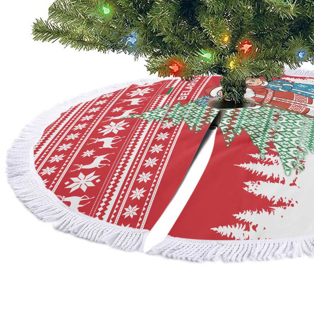 Belarus Christmas Tree Skirt with Ded Moroz Snow Maiden Christmas Tree and Nordic Pattern Design - Wonder Print Shop