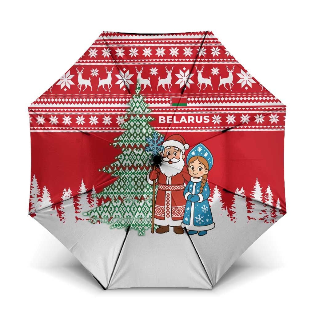 Belarus Christmas Umbrella with Ded Moroz Snow Maiden Christmas Tree and Nordic Pattern Design - Wonder Print Shop