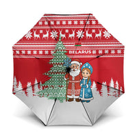 Belarus Christmas Umbrella with Ded Moroz Snow Maiden Christmas Tree and Nordic Pattern Design - Wonder Print Shop