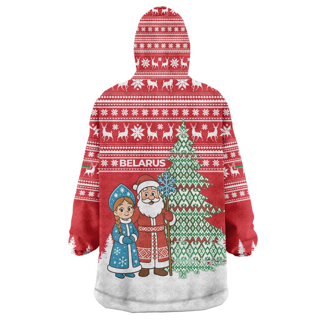 Belarus Christmas Wearable Blanket Hoodie with Ded Moroz Snow Maiden Christmas Tree and Nordic Pattern Design - Wonder Print Shop