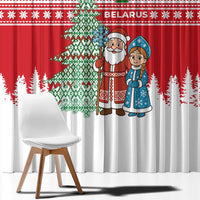 Belarus Christmas Window Curtain with Ded Moroz Snow Maiden Christmas Tree and Nordic Pattern Design - Wonder Print Shop