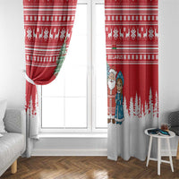 Belarus Christmas Window Curtain with Ded Moroz Snow Maiden Christmas Tree and Nordic Pattern Design - Wonder Print Shop