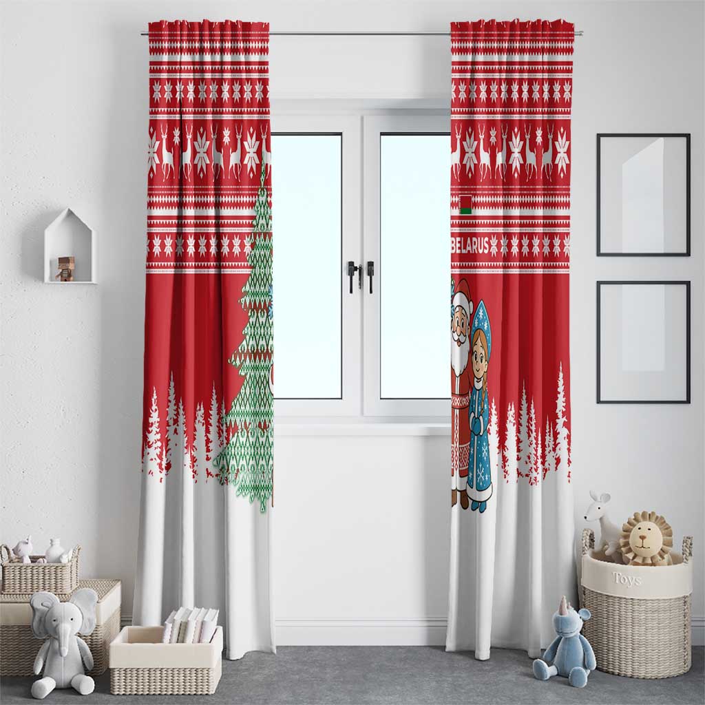 Belarus Christmas Window Curtain with Ded Moroz Snow Maiden Christmas Tree and Nordic Pattern Design - Wonder Print Shop