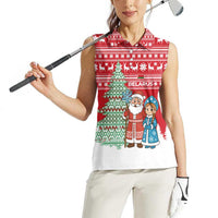 Belarus Christmas Women Sleeveless Polo Shirt with Ded Moroz Snow Maiden Christmas Tree and Nordic Pattern Design - Wonder Print Shop