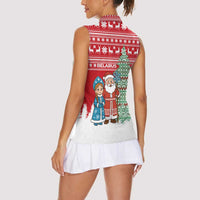 Belarus Christmas Women Sleeveless Polo Shirt with Ded Moroz Snow Maiden Christmas Tree and Nordic Pattern Design - Wonder Print Shop
